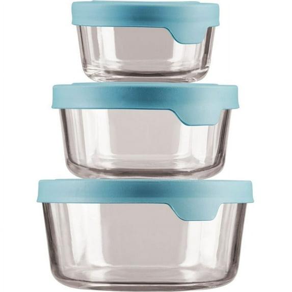 Anchor Hocking TrueSeal 6 Piece Round Glass Food Storage Set with Mineral Blue Lids, Mineral Blue