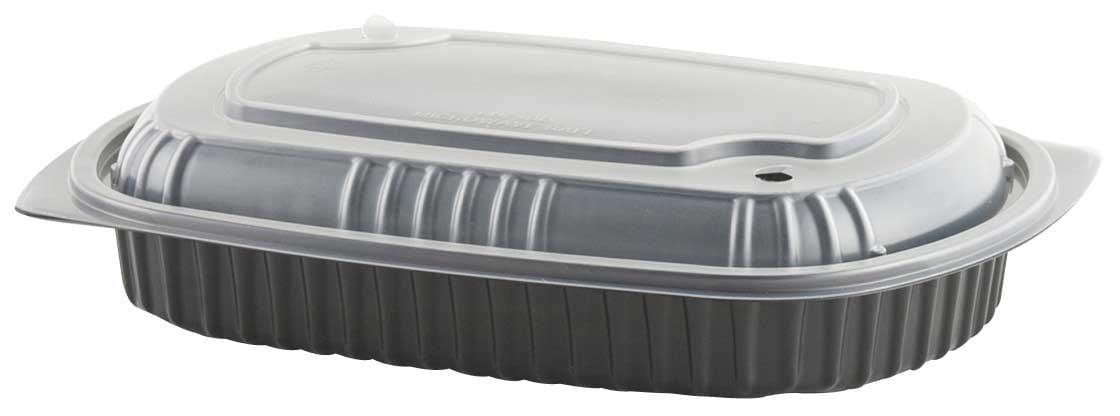 Anchor Packaging MicroRaves Black Polypropylene Platter with Clear Lid, 32 Ounce Capacity -- 125 per case.