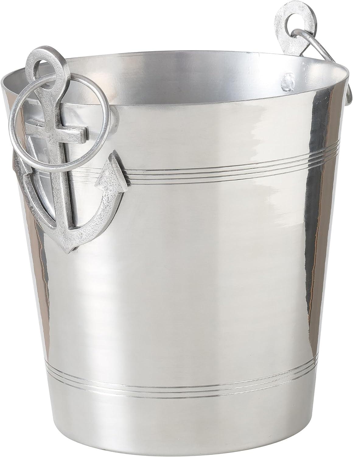 Silver Aluminum Anchor Handle Ice Bucket, 12.25 Inches