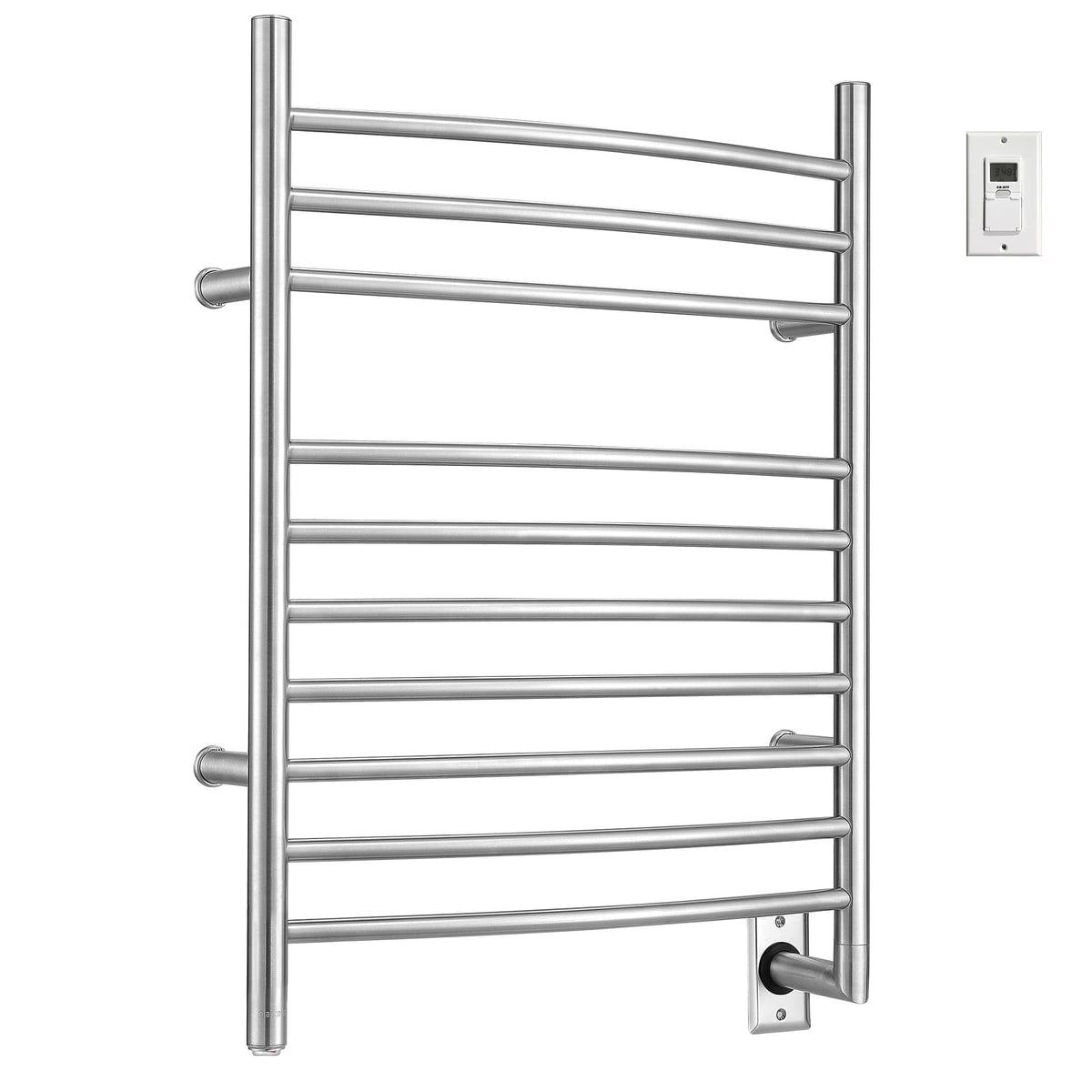 Brushed Stainless Steel 10-Bar Wall Mounted Heated Towel Rail