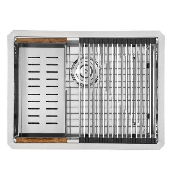 Ancona  25 in. Handmade Undermount Single Bowl Workstation Kitchen Sink