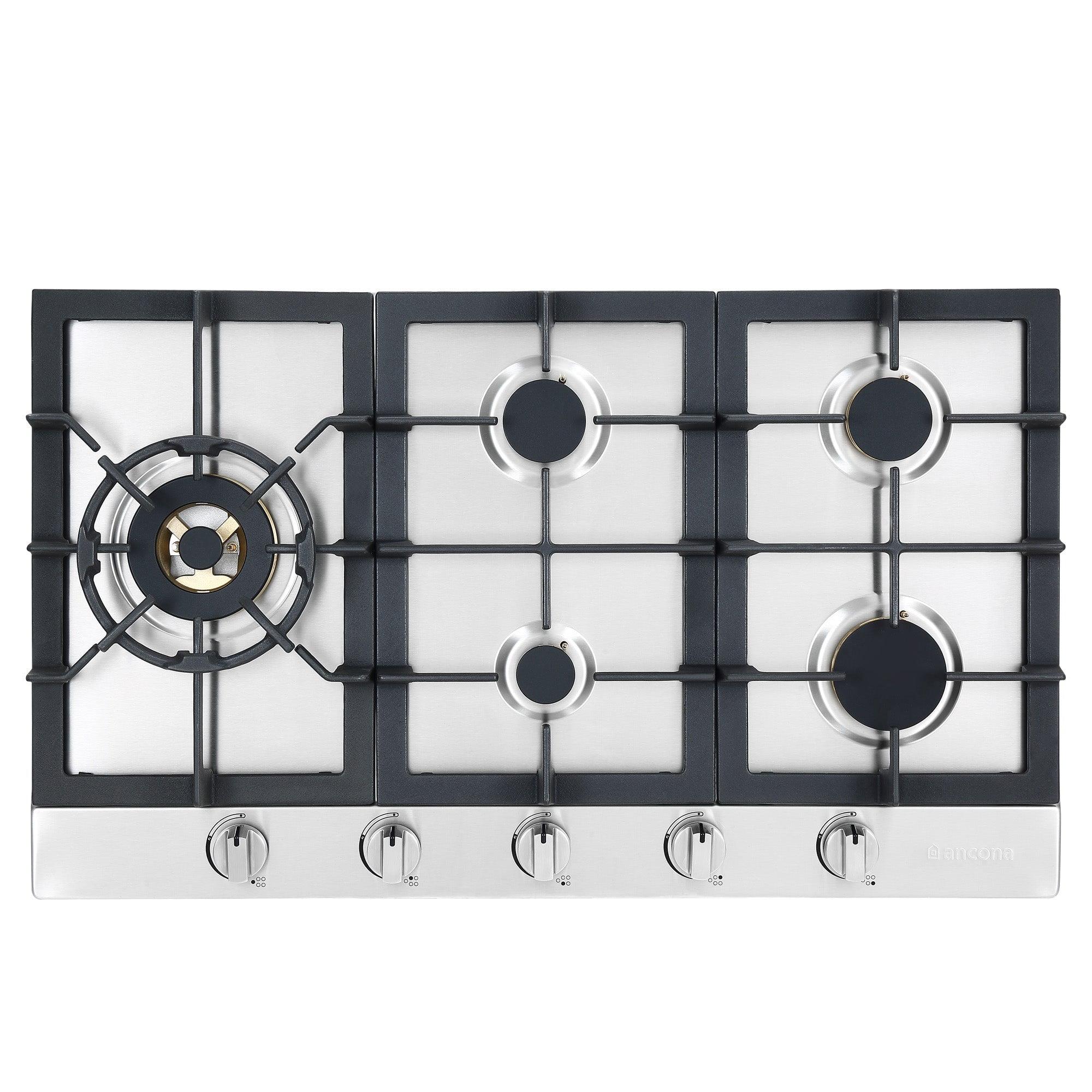 Ancona 34" Stainless Steel Recessed Gas Cooktop With 5 Brass Burners