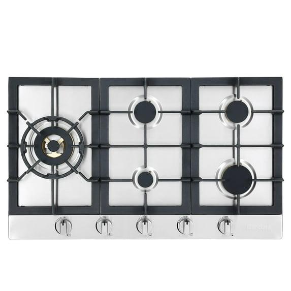 Ancona 34" Stainless Steel Recessed Gas Cooktop With 5 Brass Burners