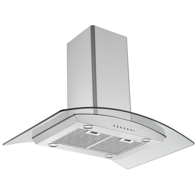 Ancona Convertible Island Glass Canopy Range Hood, Night Light Feature, 36 in.