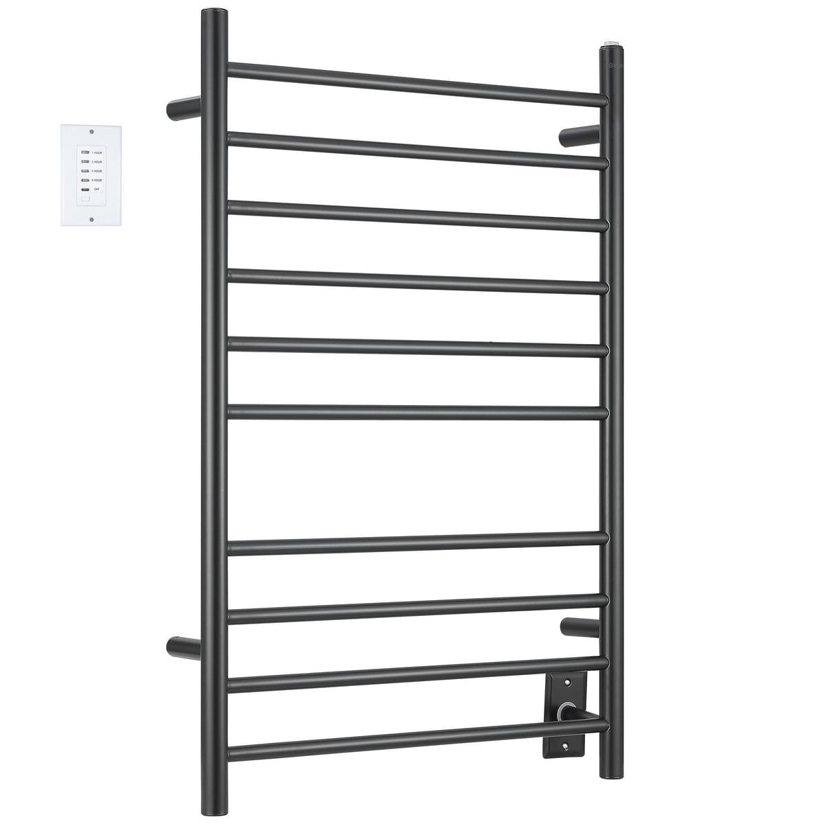 Matte Black Stainless Steel Wall Mounted 10-Bar Towel Warmer