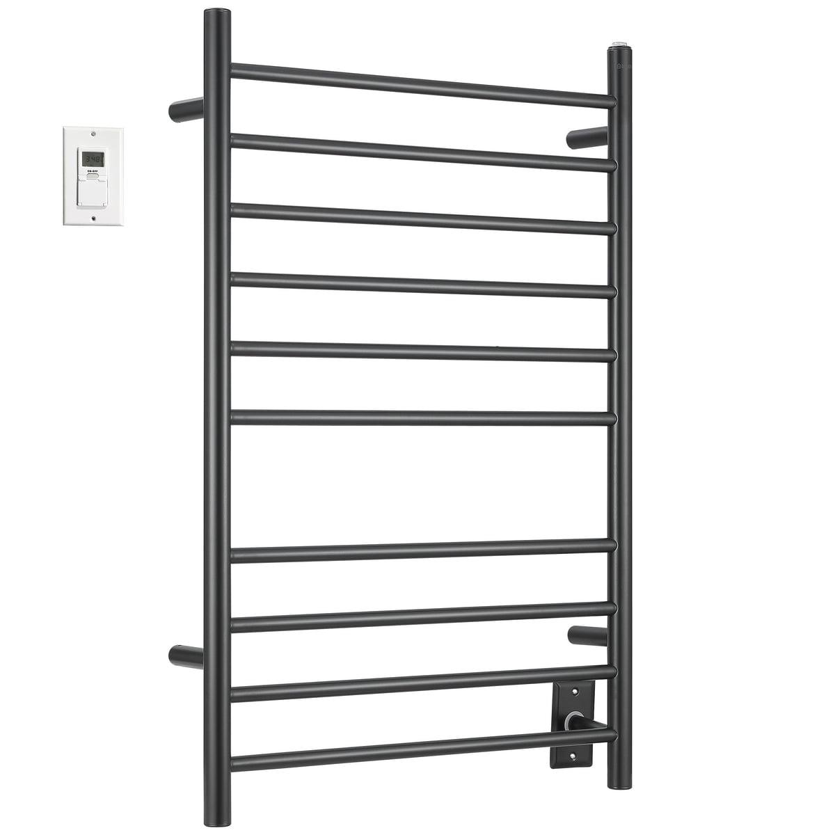 Matte Black Stainless Steel 10-Bar Wall Mounted Towel Warmer