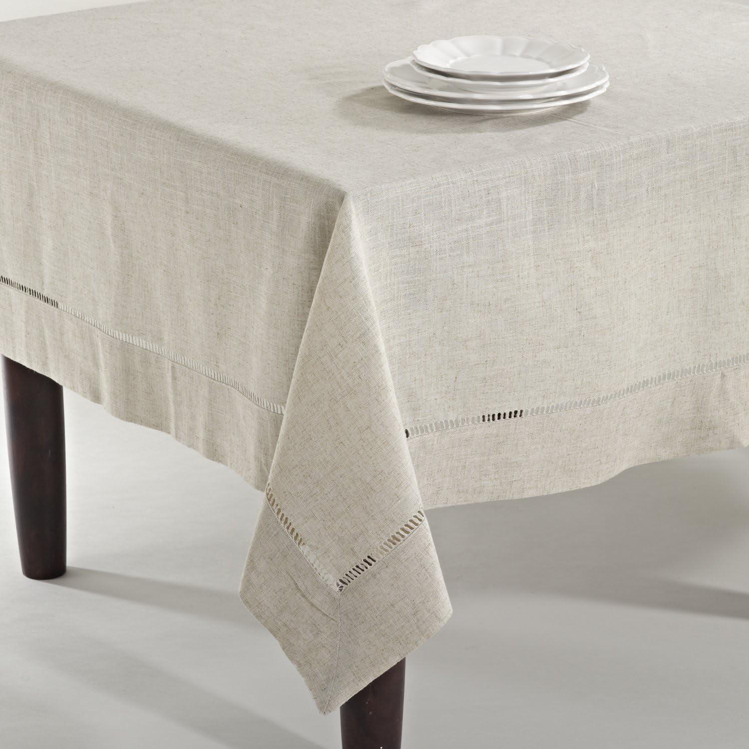 Saro Lifestyle Natural Toscana Tablecloth With Hemstitched Border