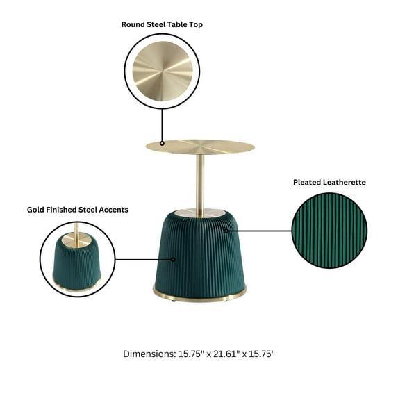 Manhattan Comfort 2pc Anderson Leatherette Upholstered Coffee Table and End Table with Metal Top Set Green: Gold Finish, No Assembly Required