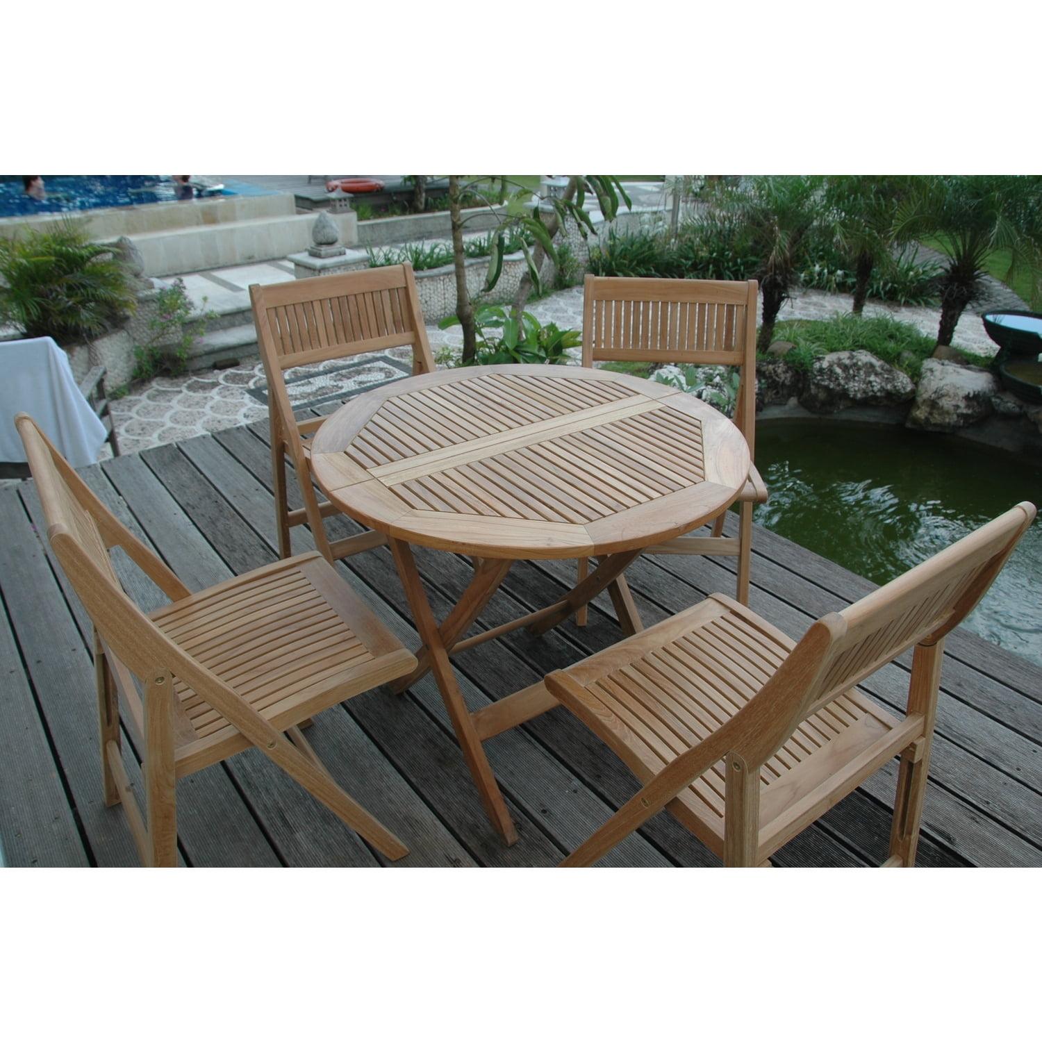 Anderson Teak Windsor Round Teak Outdoor Folding Dining Table