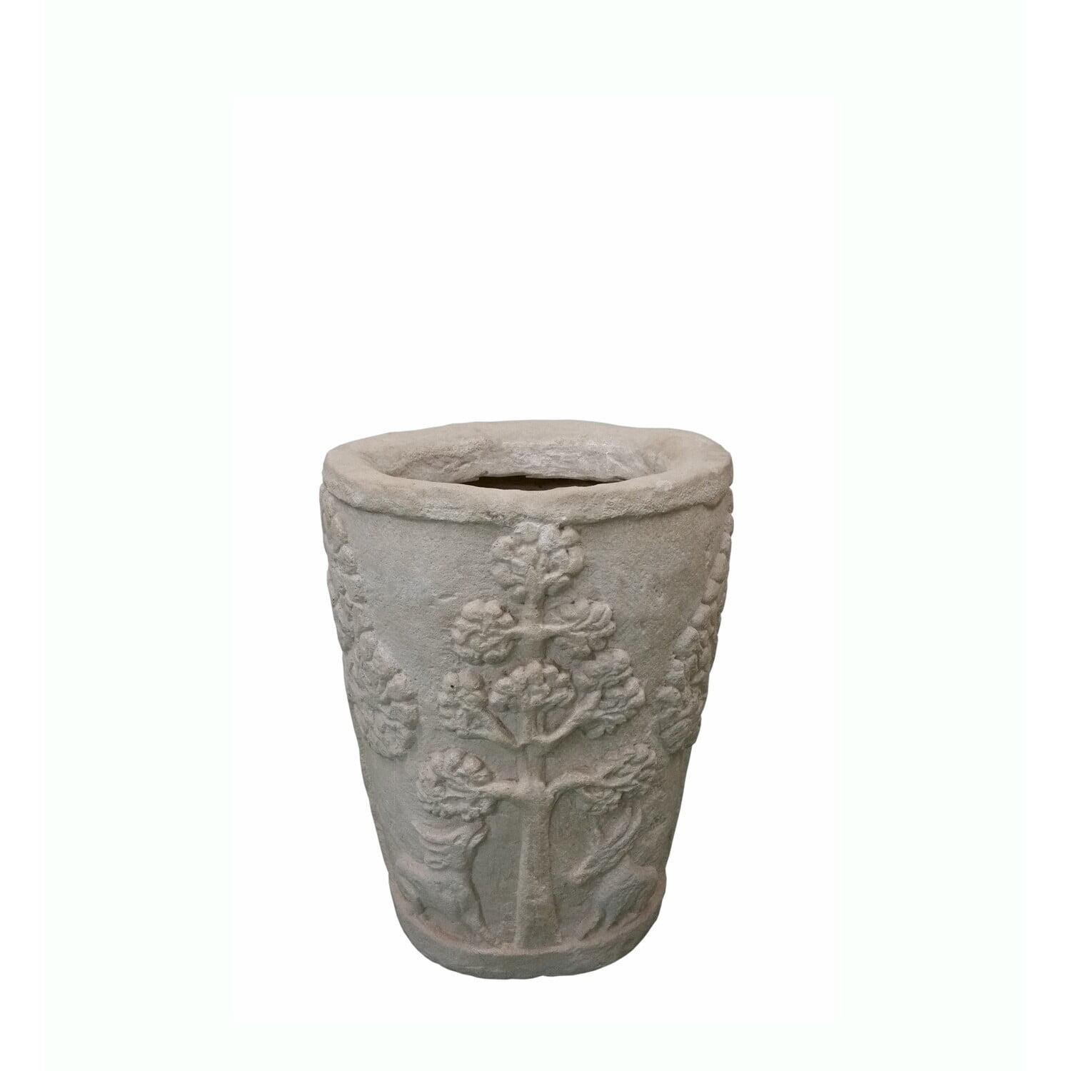 Anderson Teak Beige Cast Limestone Round Planter