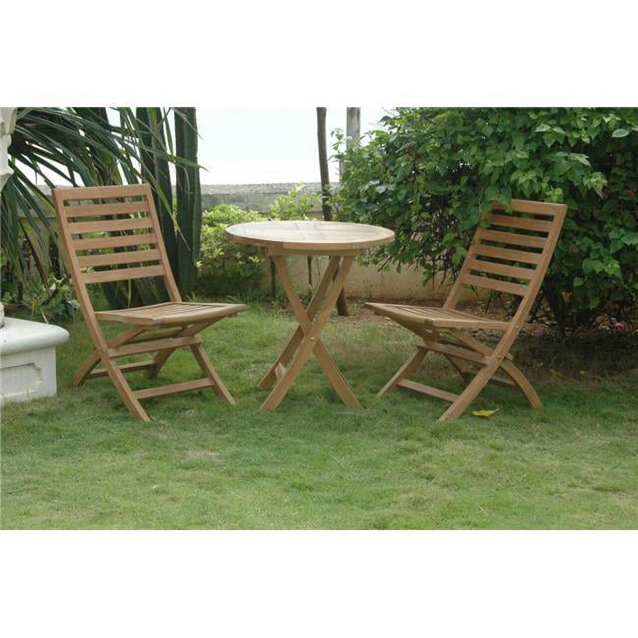 Teak 3-Piece Outdoor Bistro Set with Folding Chairs