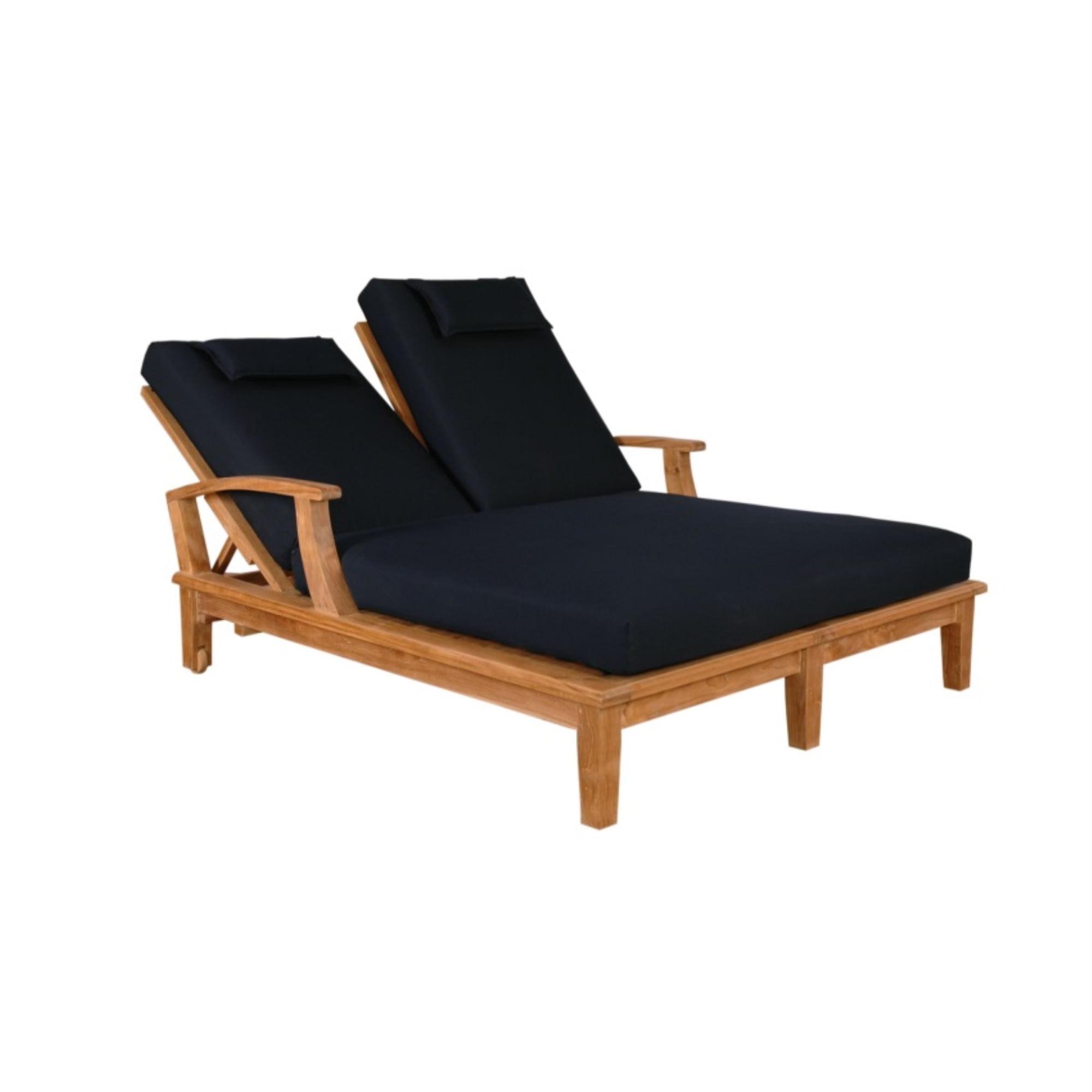 Brianna Teak Double Chaise Lounger with Black Cushions