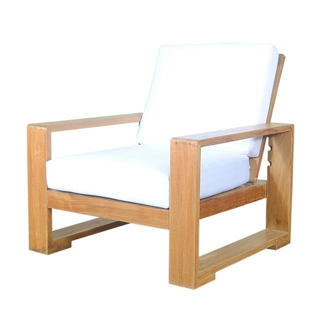 Capistrano Natural Teak Deep Seating Armchair with White Cushions