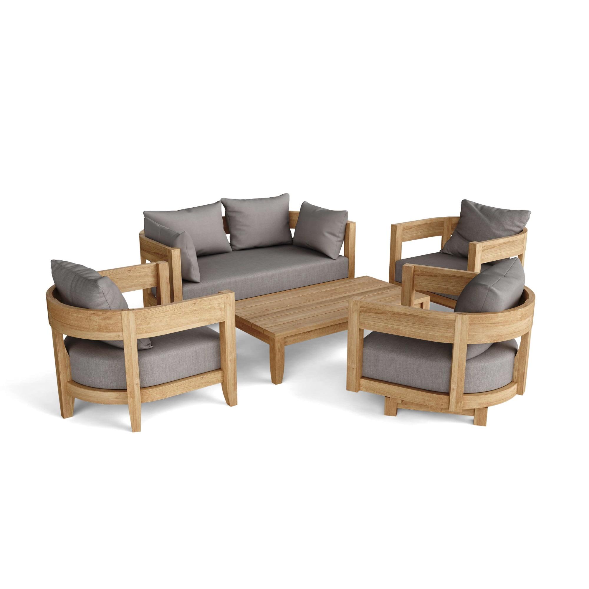 Coronado 5-Piece Teak Outdoor Seating Set with Gray Cushions