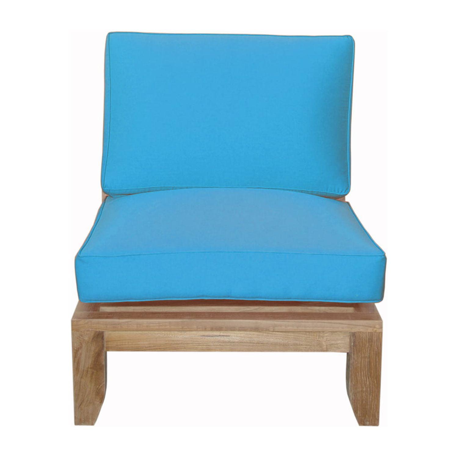 Luxe Teak Outdoor Lounge Chair with Blue Cushions