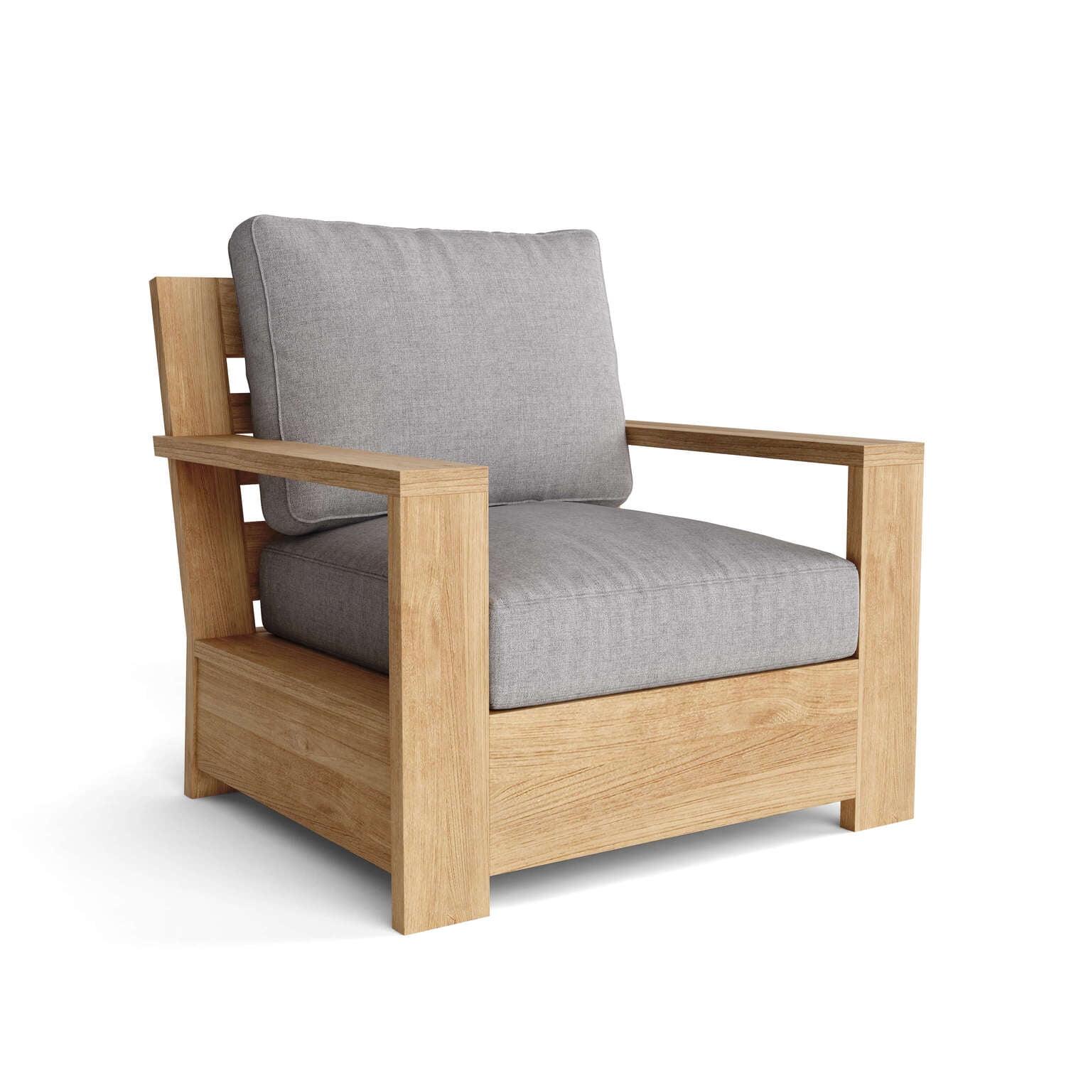 Natural Teak Deep Seating Armchair with Gray Cushions