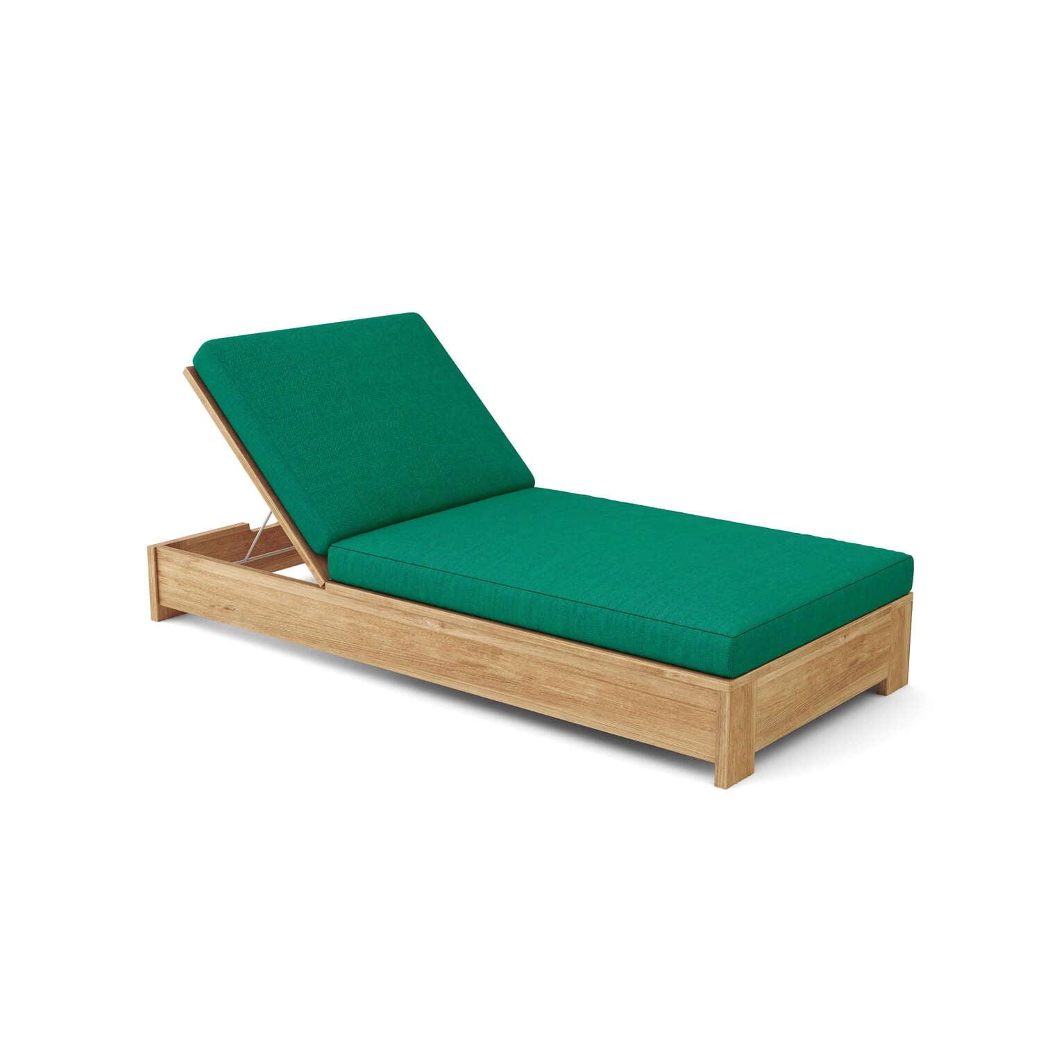 Madera Natural Teak Adjustable Outdoor Chaise Lounge with Green Cushions