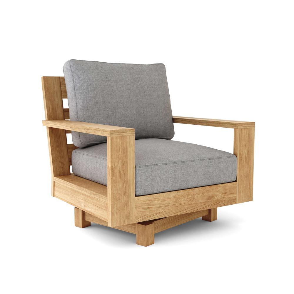 Madera Teak Swivel Patio Chair with Gray Cushions