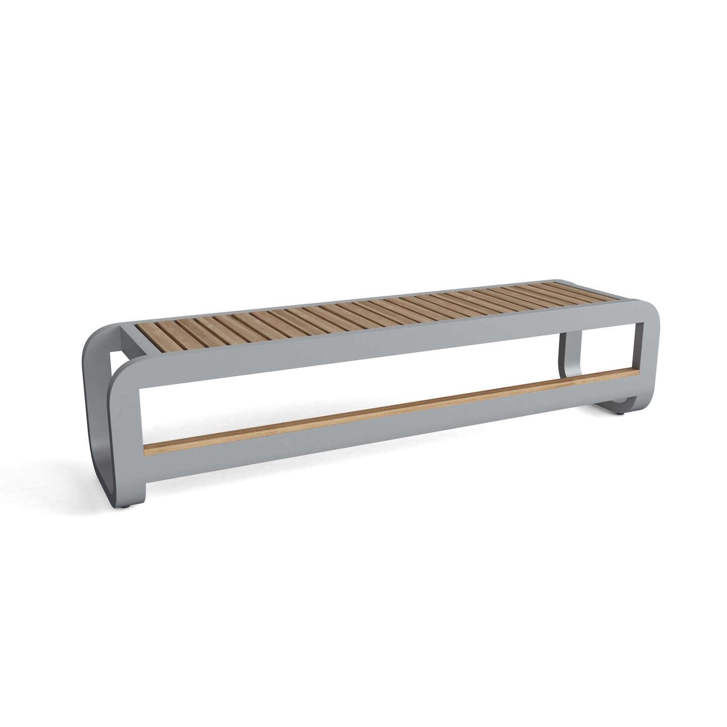 Monza Modern-Contemporary 3-Seater Bench in Natural Teak & Grey Aluminum