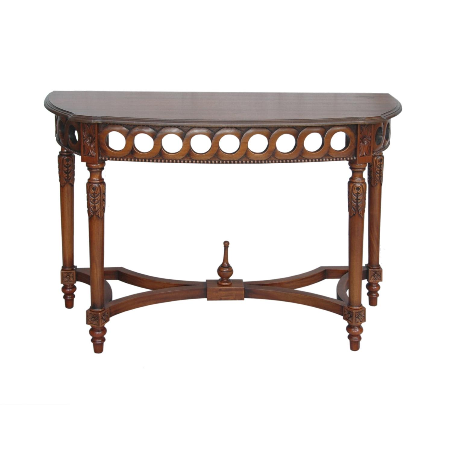 Mahogany Acanthus Carved Demilune Console Table