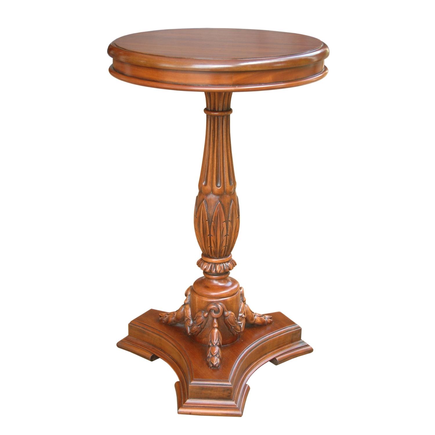 Mahogany Floral Carved Round Wood Side Table