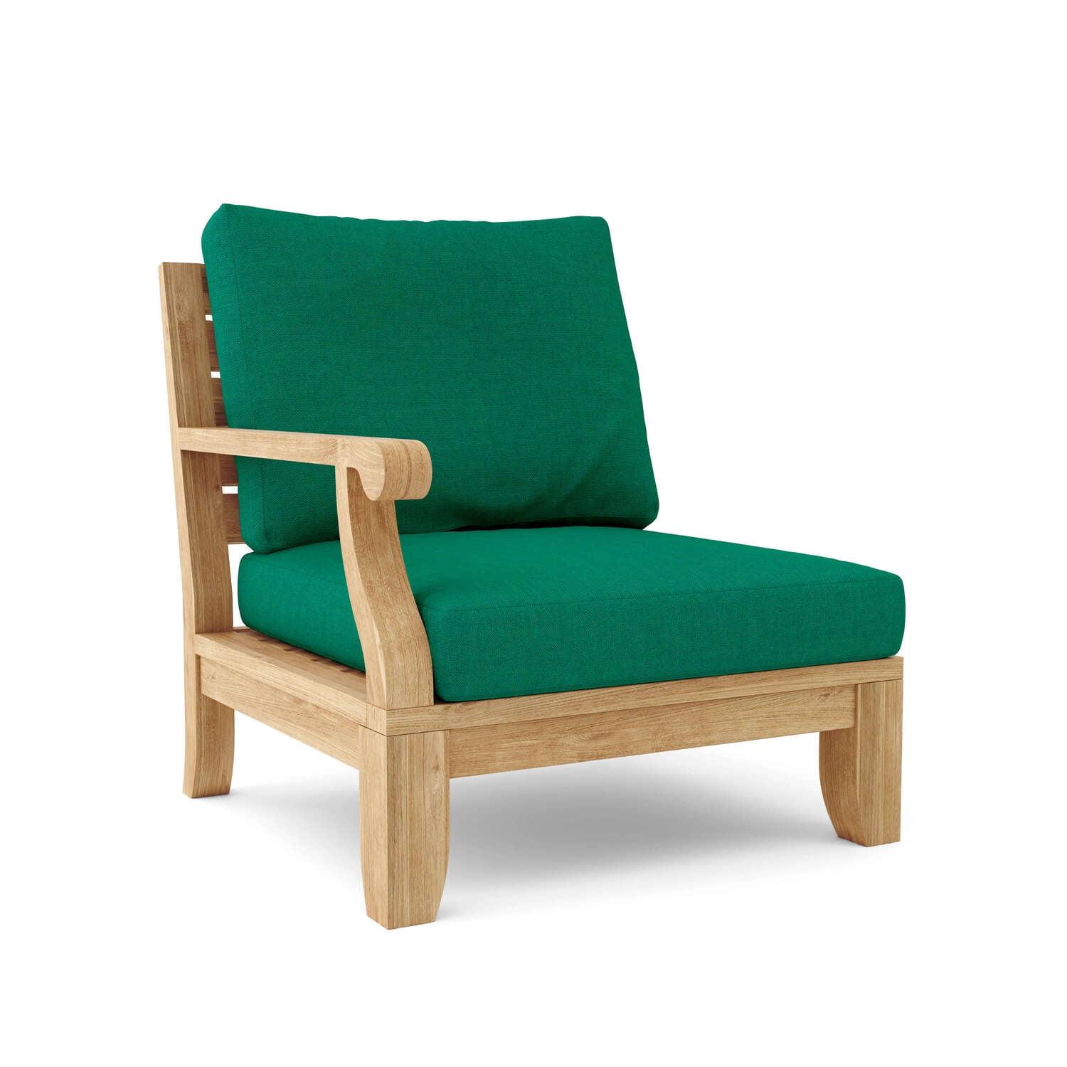 Riviera Luxe Teak Right Modular Chair with Green Cushions