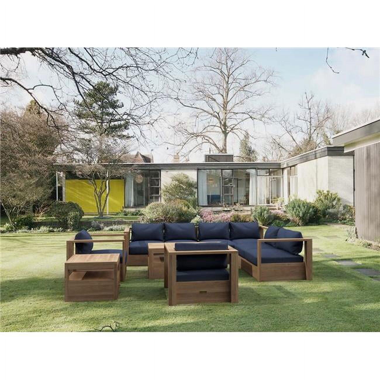 Copacabana 7-Piece Teak Outdoor Modular Deep Seating Set with Navy Cushions