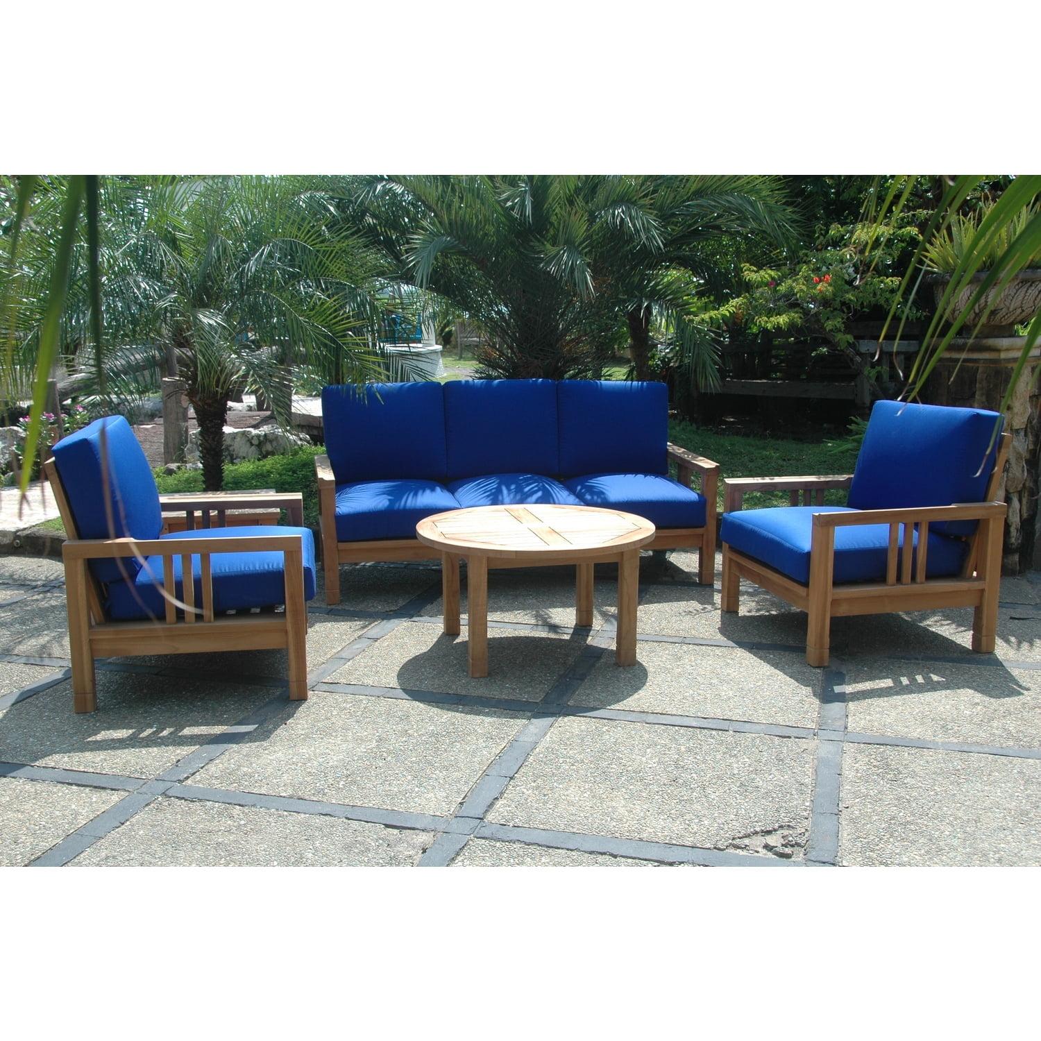 SouthBay Blue Teak 5-Piece Deep Seating Conversation Set