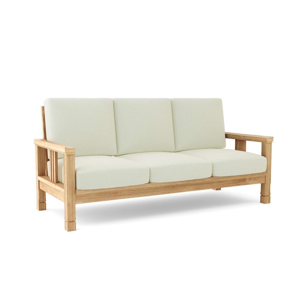 South Bay Teak 3-Seat Outdoor Sofa with Sunbrella Cushions