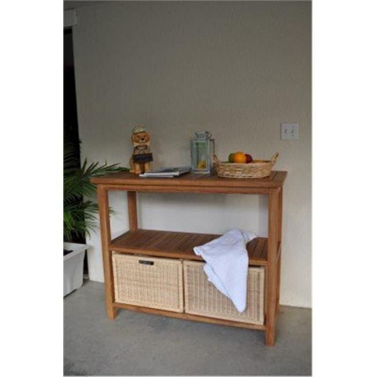 Natural Teak Outdoor Console Table with Shelves