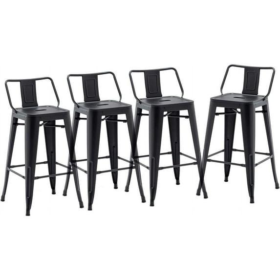 Andeworld 26" Low Back Metal Counter Stool Height Bar Stools [Set of 4] Barstools, Black