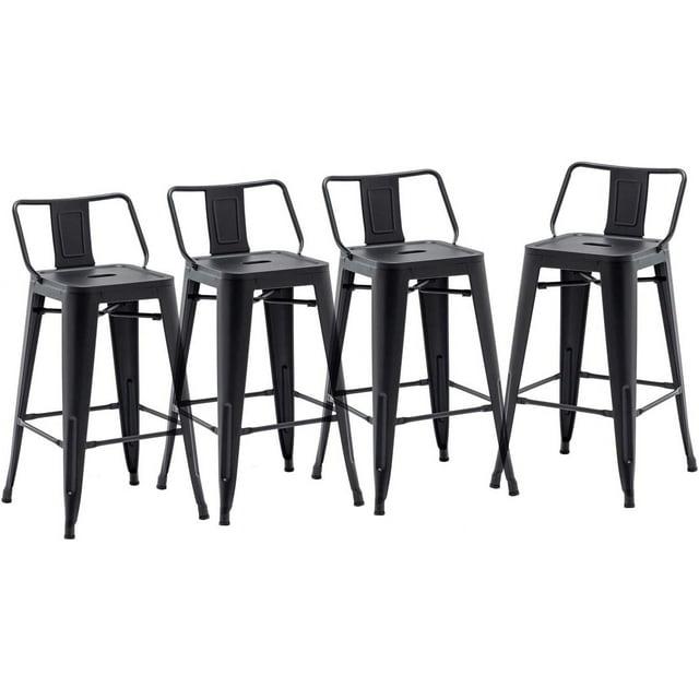Andeworld 26" Low Back Metal Counter Stool Height Bar Stools [Set of 4] Barstools, Black