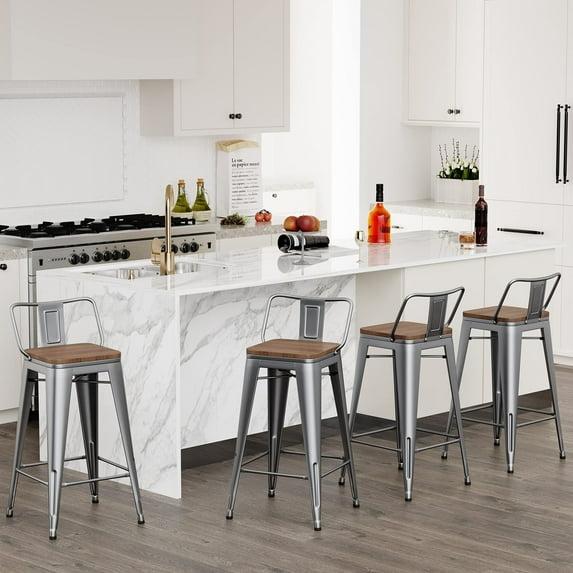 Andeworld bar stools with backs set of 4 Counter Bar Stools with Wood metal stools Silver. 24 inch Short