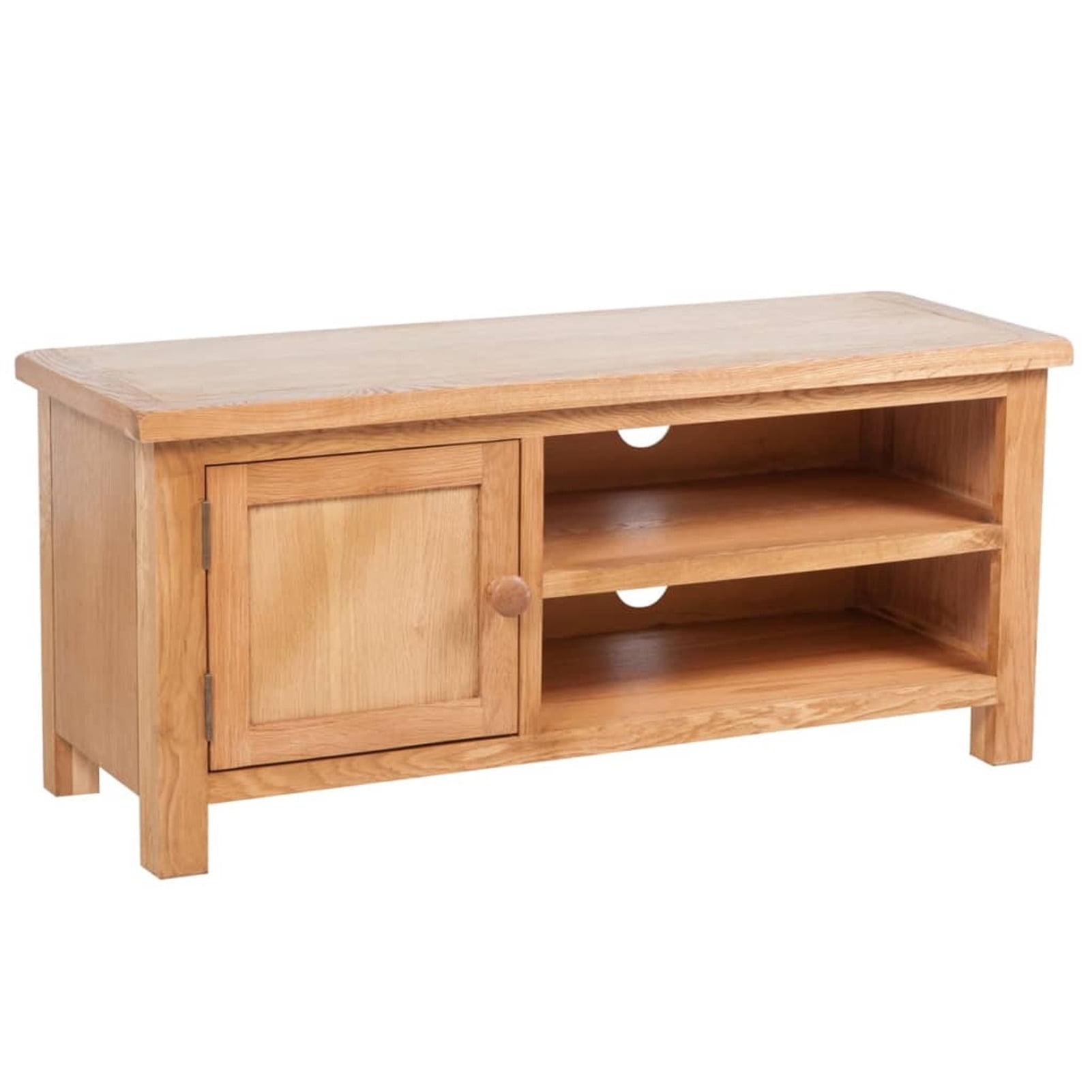 Rustic Solid Oak Wood TV Stand Cabinet with Cable Management