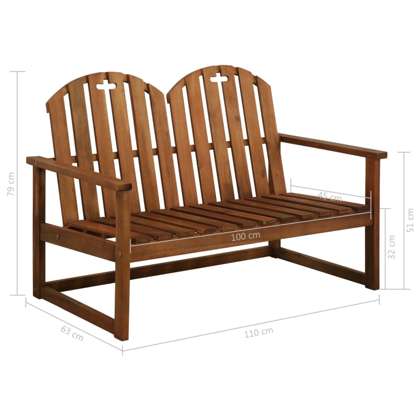 vidaXL Outdoor Patio Bench 2-Seater Bench with Armrests Solid Wood Acacia