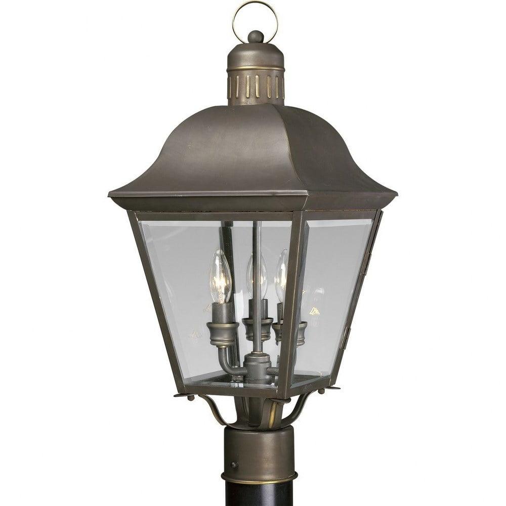 Andover Antique Bronze 3-Light Outdoor Post Lantern with Beveled Glass