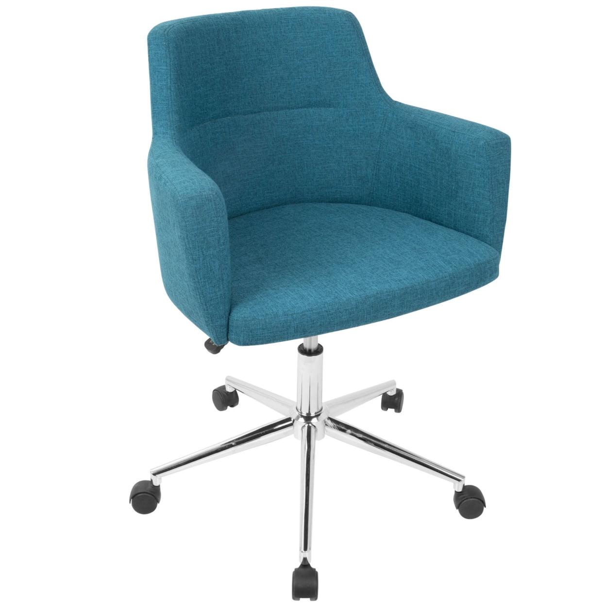 Teal Contemporary Swivel Arm Chair with Metal Base