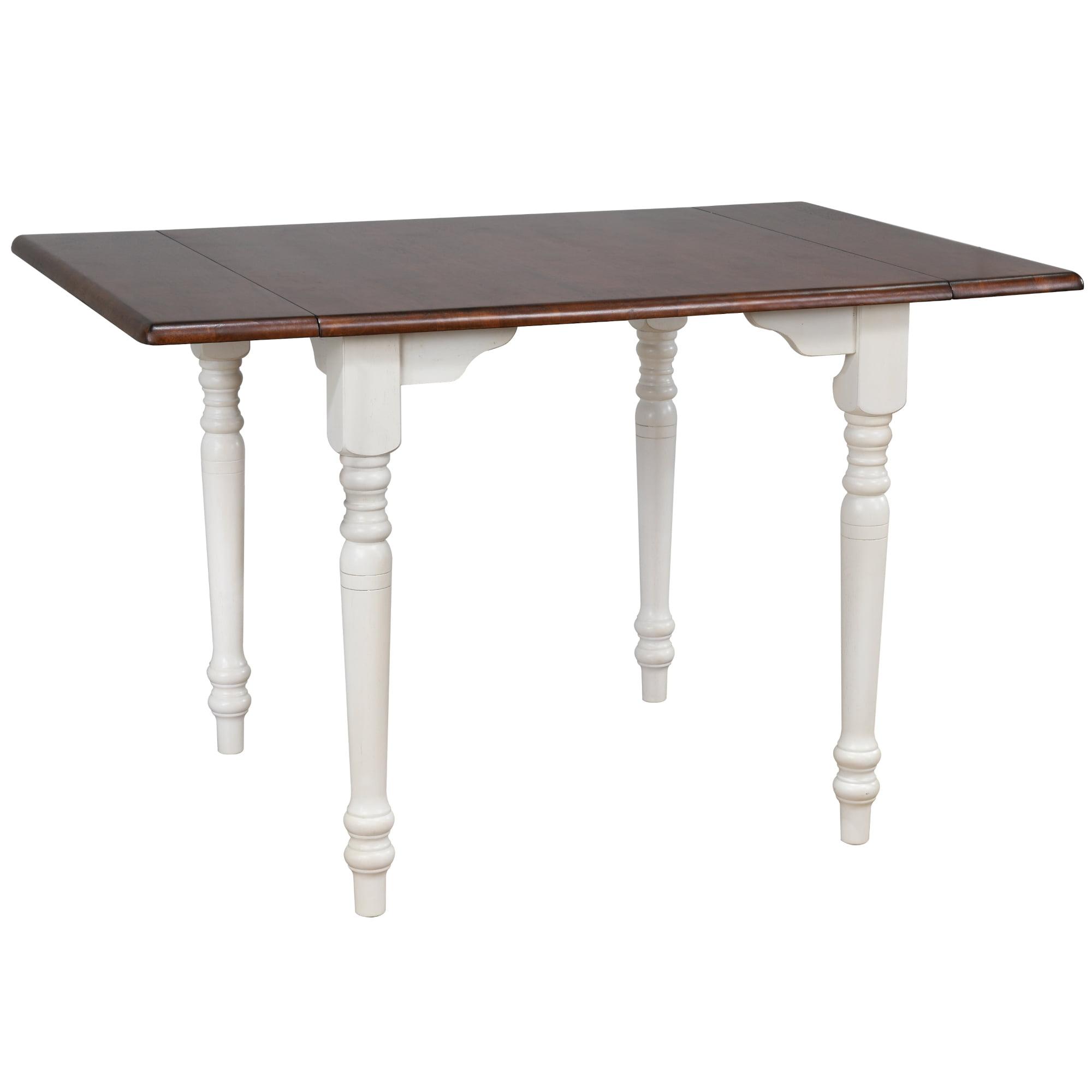 48 in. Andrews Rectangular Extendable Drop Leaf Dining Table, Antique White & Chestnut Brown Top