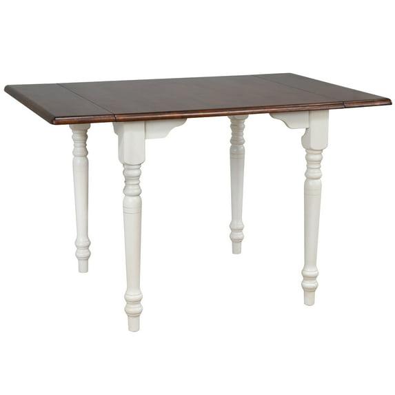 48 in. Andrews Rectangular Extendable Drop Leaf Dining Table, Antique White & Chestnut Brown Top