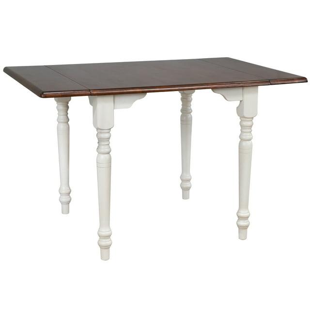 48 in. Andrews Rectangular Extendable Drop Leaf Dining Table, Antique White & Chestnut Brown Top