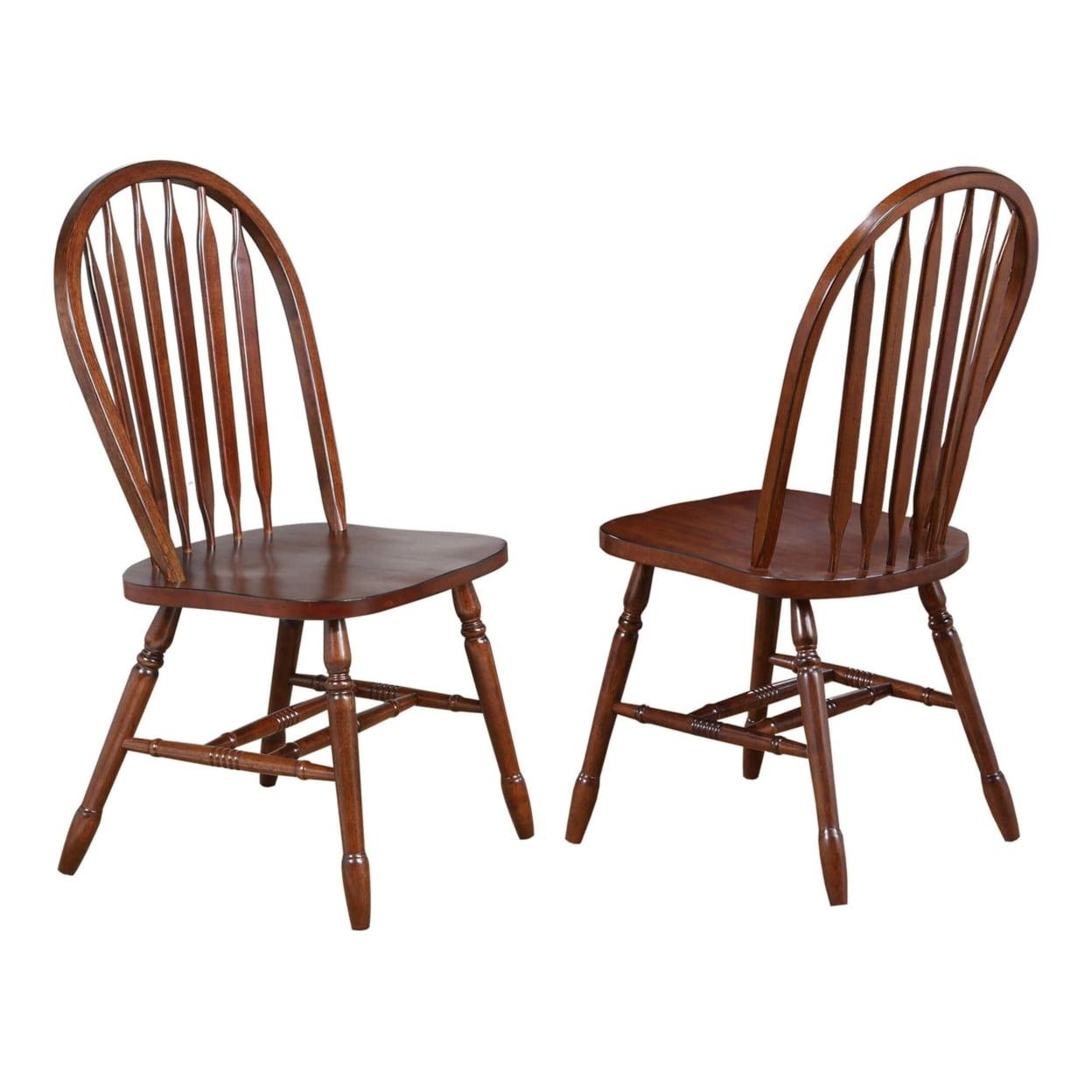 Distressed Chestnut Brown Oak Windsor Side Chair Set