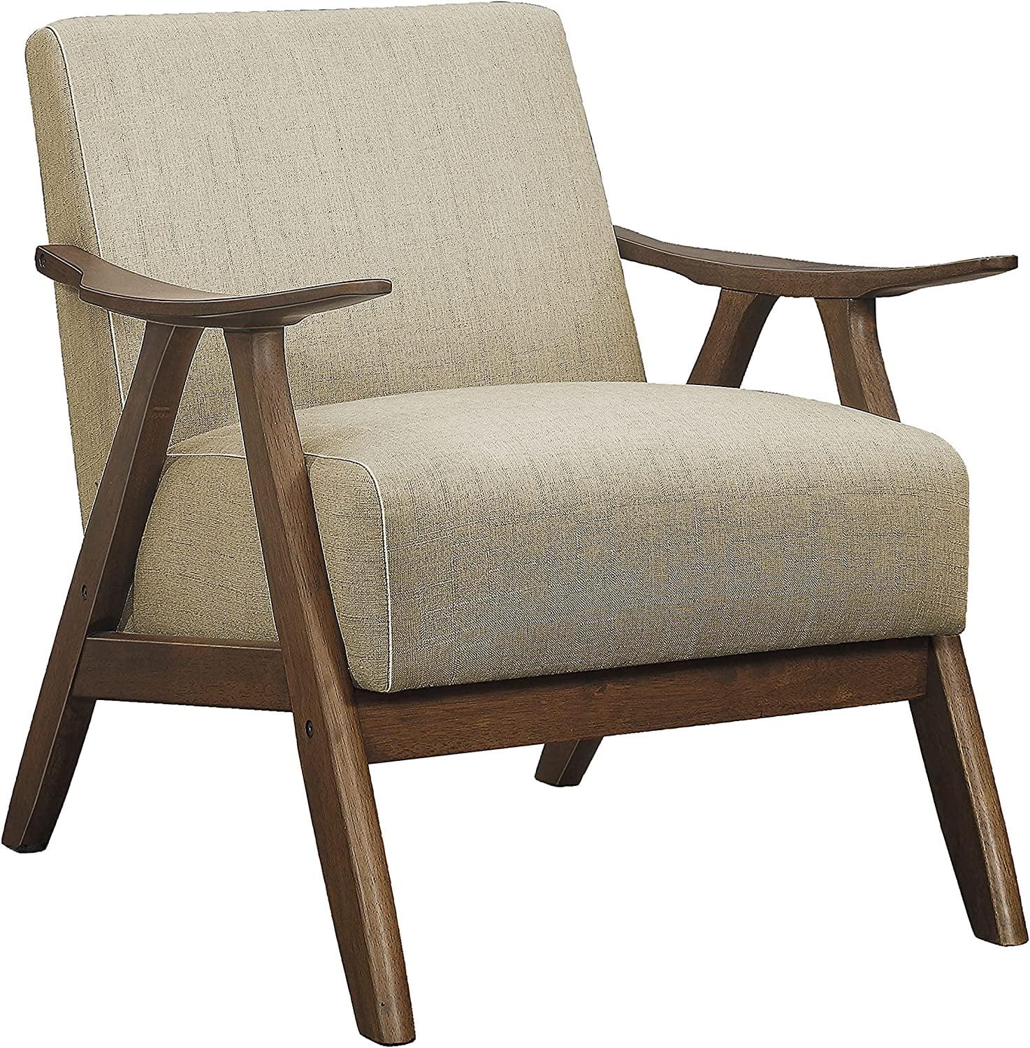 Lexicon Transitional Walnut Wood Accent Chair in Light Brown Fabric