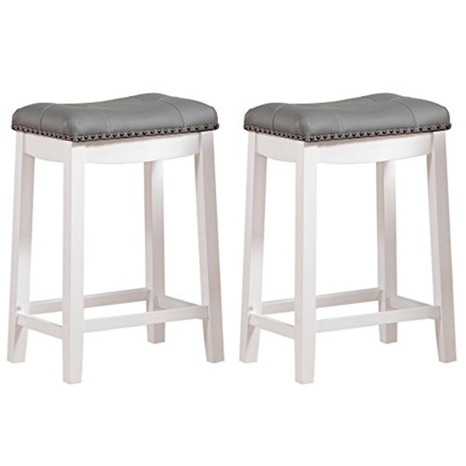 Angel Line Cambridge 24" Padded Saddle Stool, White w/ Gray Cushion, Set of 2