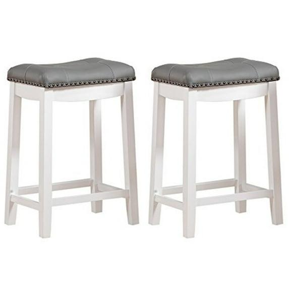 Angel Line Cambridge 24" Padded Saddle Stool, White w/ Gray Cushion, Set of 2