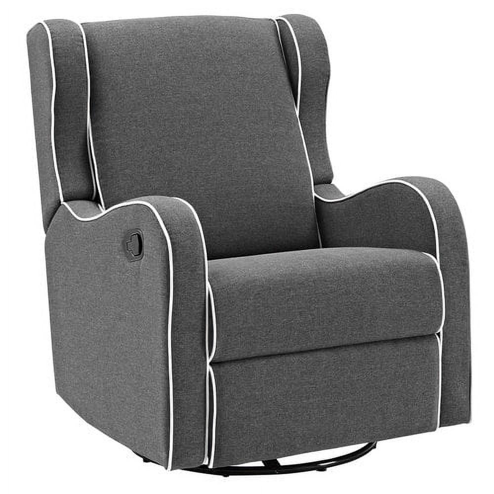 Transitional Dark Gray Linen Swivel Recliner with Metal Base