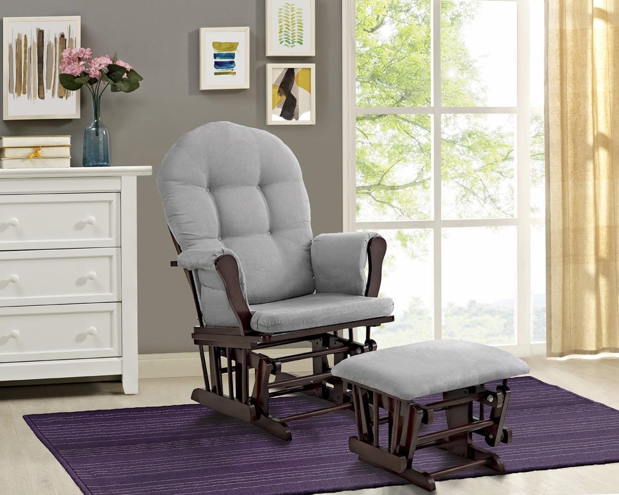 Angel Line Windsor Glider and Ottoman, Espresso Finish with Gray Cushions