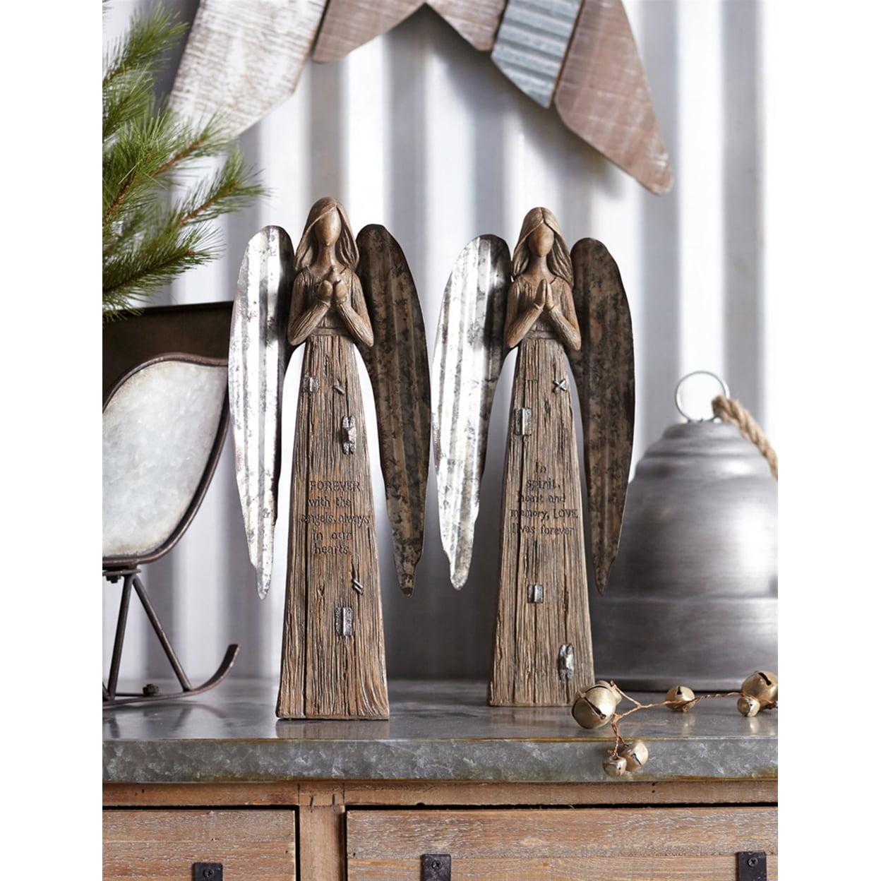 Rustic Brown and Gray Metal Angel Figurines Set