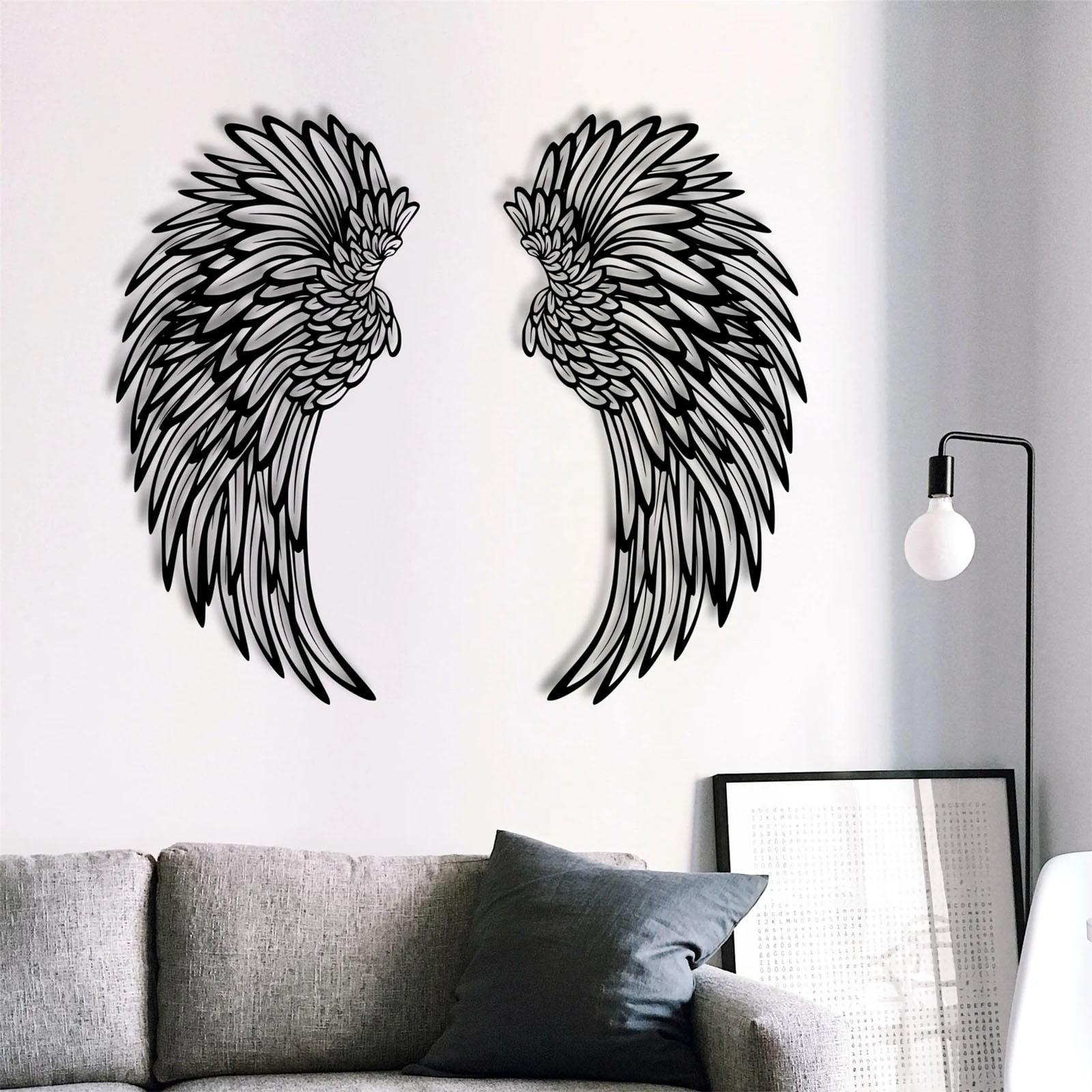 Angel Wings Metal Wall Art, Hilingoto Metal Wall Art, 1 Pair Angel Metal Wall Art with Led Lights Wall Art Decoration Ornament Angel Metal Wall Decor Mother's Day Hanging Decoration Crafts