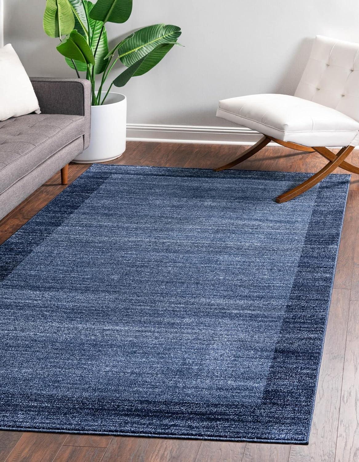 Navy Blue Rectangular Tufted Stain-Resistant Rug