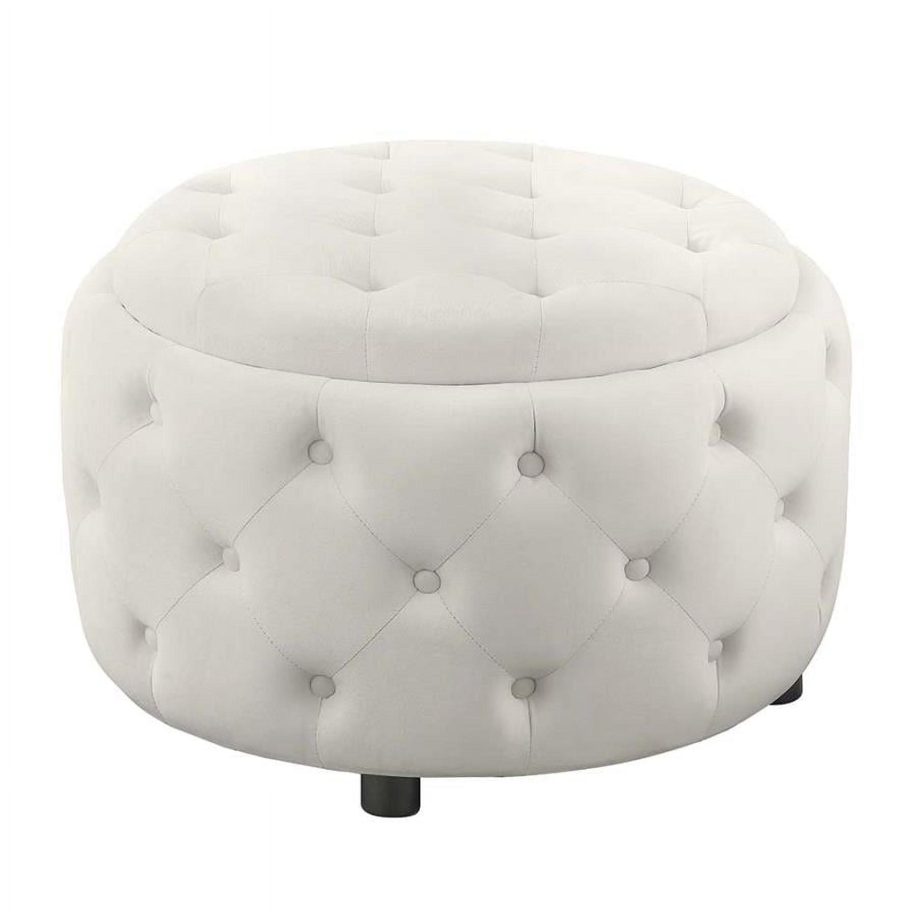 Pearl White Tufted Velvet Round Storage Ottoman